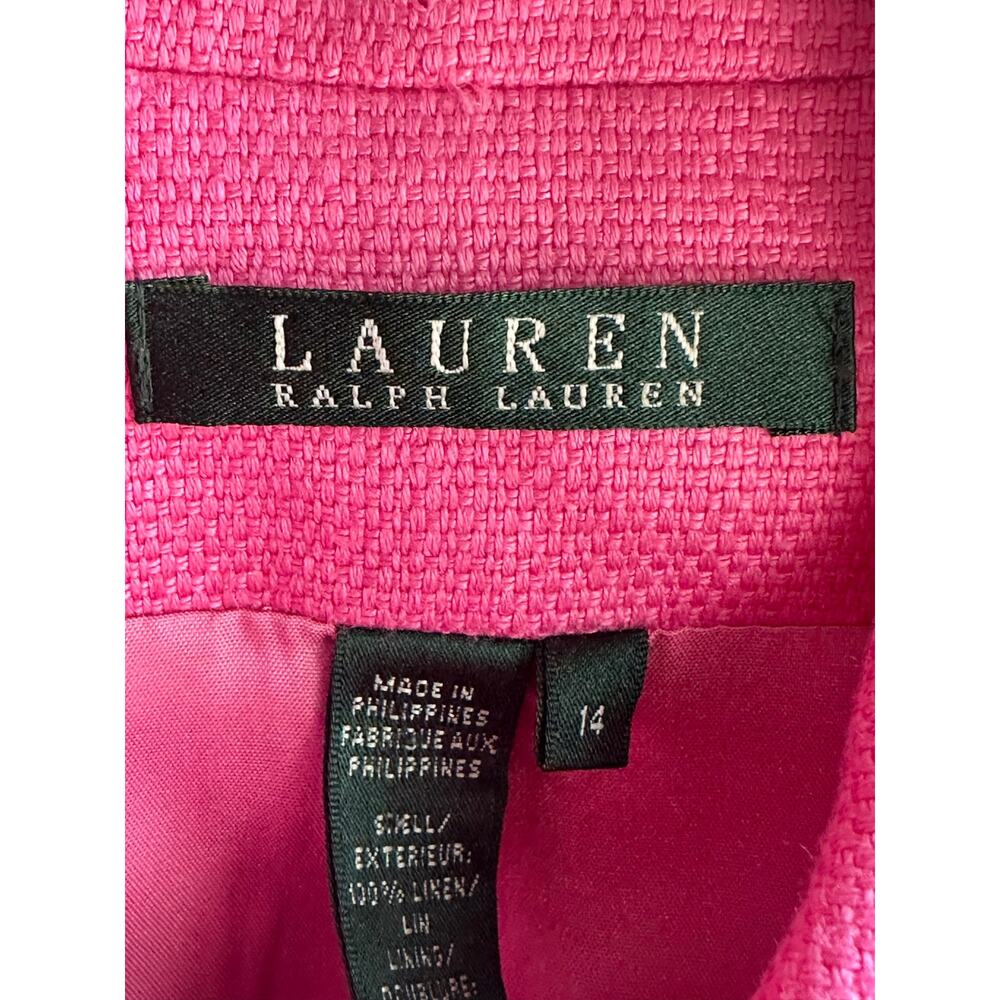 Vintage Y2K Lauren Ralph Lauren Barbie Pink Linen Jacket • Size 14 - Picture 7 of 8
